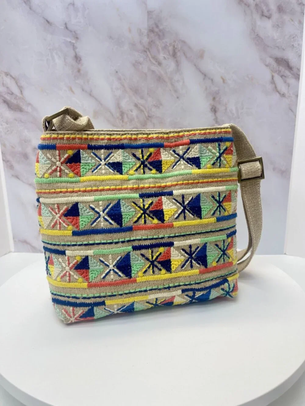 SONOMA Embroidered Boho Crossbody Bag Colorful Canvas Purse - Picture 3 of 10